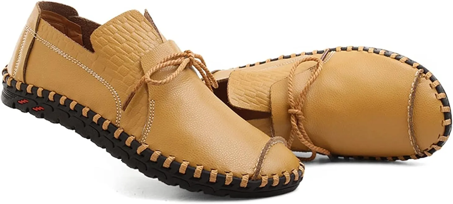 Men's Driving Loafer Genuine Leather Lace Up Penny Moccasins Shoes with Hand Stitching
