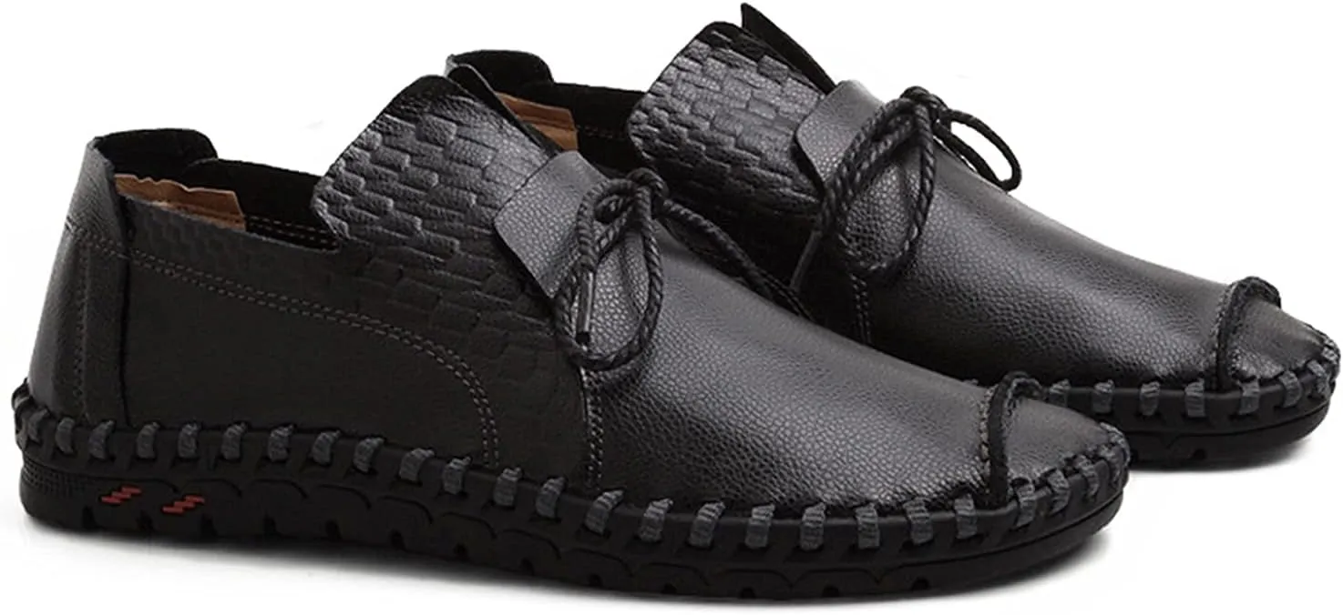 Men's Driving Loafer Genuine Leather Lace Up Penny Moccasins Shoes with Hand Stitching