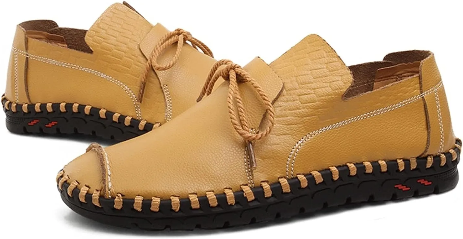 Men's Driving Loafer Genuine Leather Lace Up Penny Moccasins Shoes with Hand Stitching