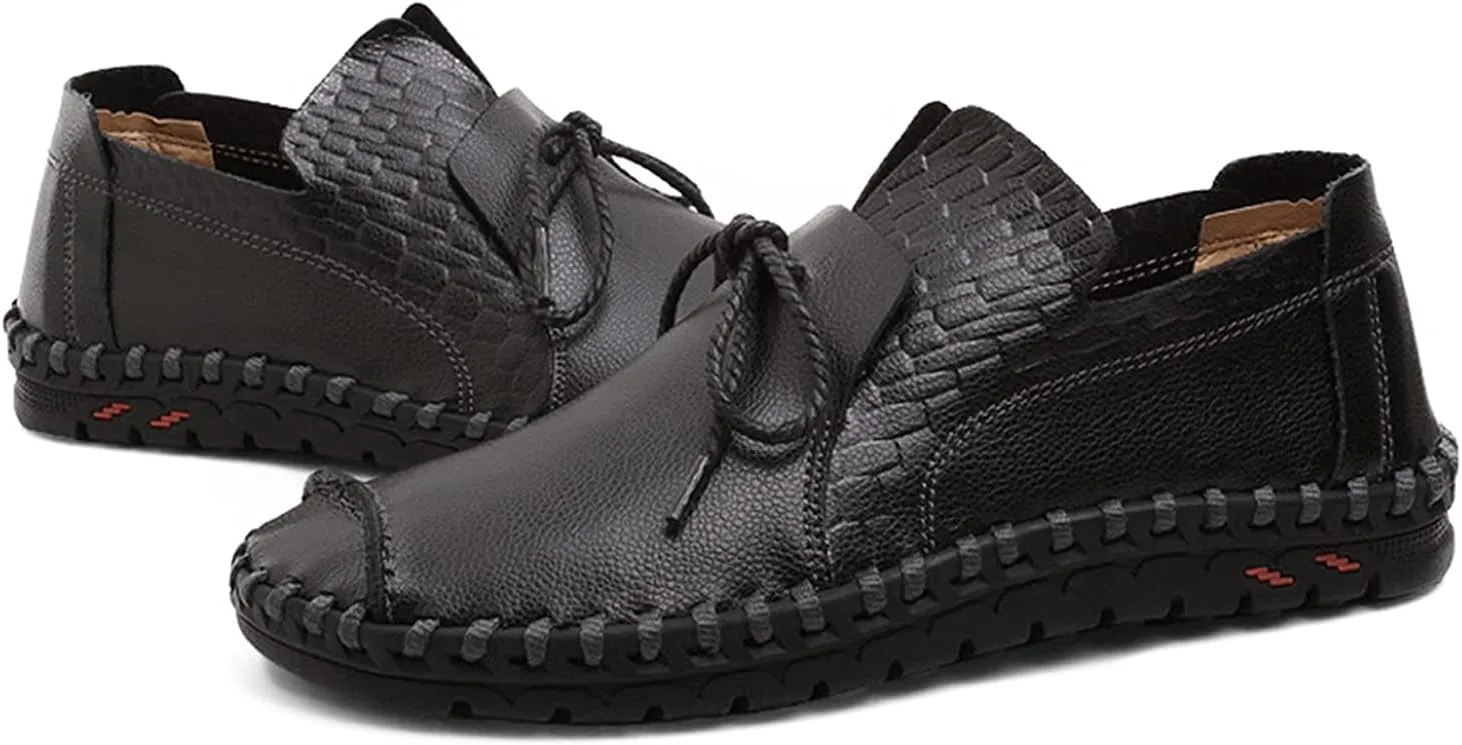 Men's Driving Loafer Genuine Leather Lace Up Penny Moccasins Shoes with Hand Stitching
