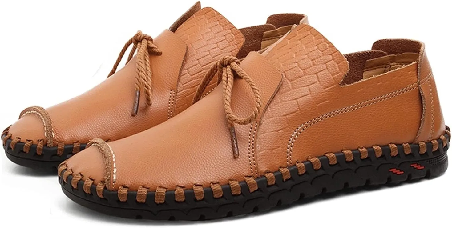 Men's Driving Loafer Genuine Leather Lace Up Penny Moccasins Shoes with Hand Stitching