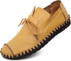Men's Driving Loafer Genuine Leather Lace Up Penny Moccasins Shoes with Hand Stitching
