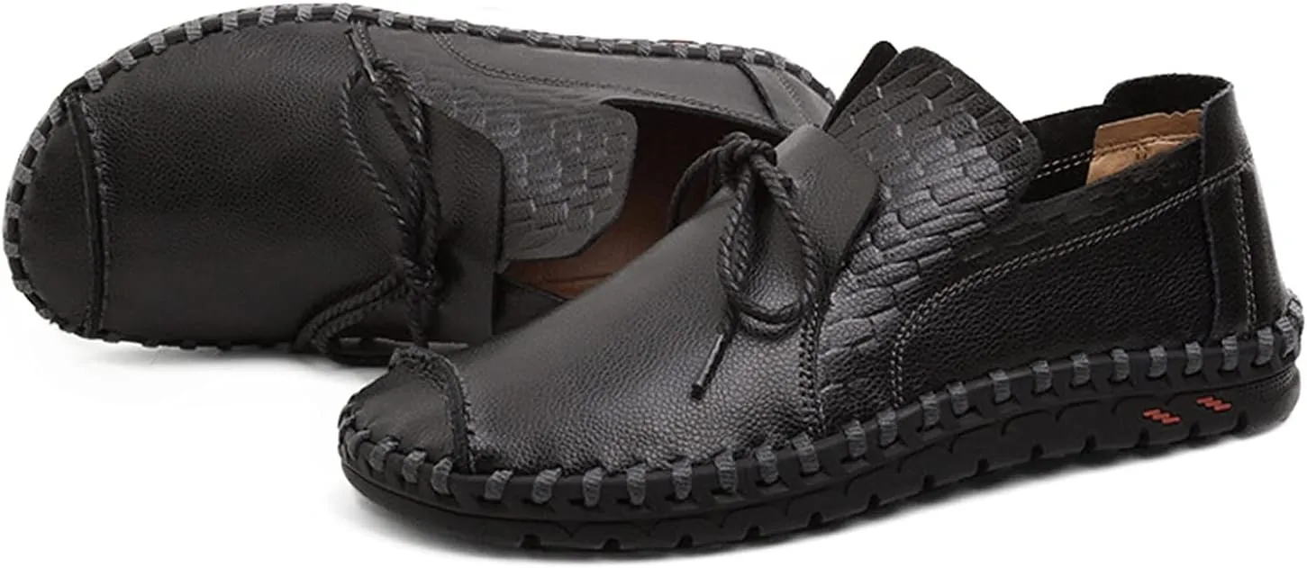 Men's Driving Loafer Genuine Leather Lace Up Penny Moccasins Shoes with Hand Stitching