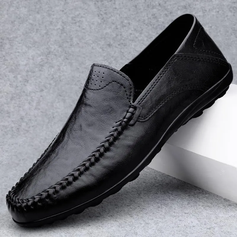 Men's Leather Slip-On Loafers, Casual Driving Moccasins, Flat Oxfords, Brown,Black