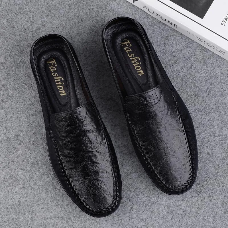 Men's Leather Slip-On Loafers, Casual Driving Moccasins, Flat Oxfords, Brown,Black