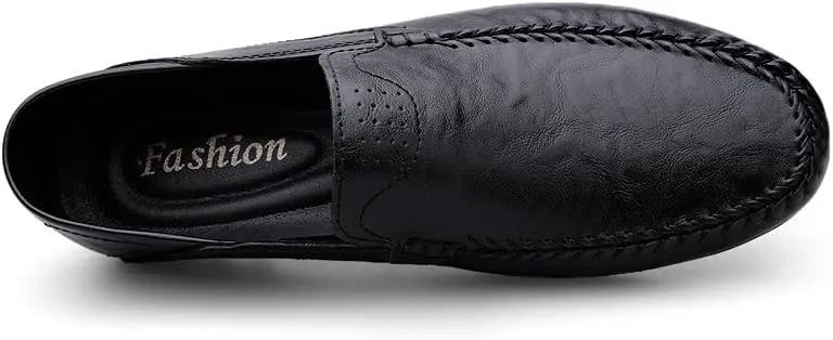 Men's Leather Slip-On Loafers, Casual Driving Moccasins, Flat Oxfords, Brown,Black