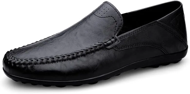 Men's Leather Slip-On Loafers, Casual Driving Moccasins, Flat Oxfords, Brown,Black