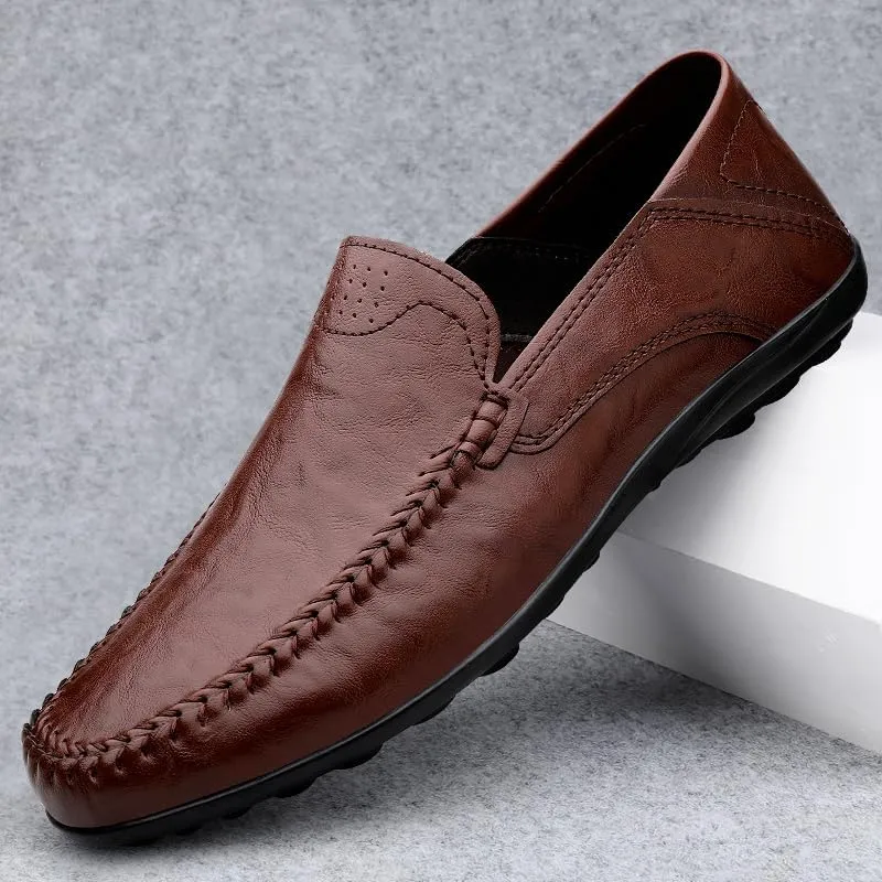 Men's Leather Slip-On Loafers, Casual Driving Moccasins, Flat Oxfords, Brown,Black