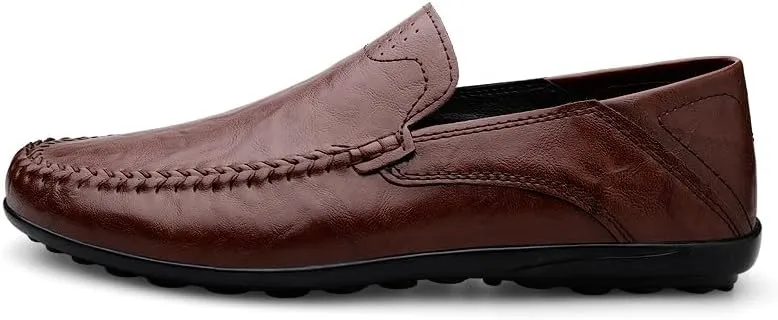 Men's Leather Slip-On Loafers, Casual Driving Moccasins, Flat Oxfords, Brown,Black