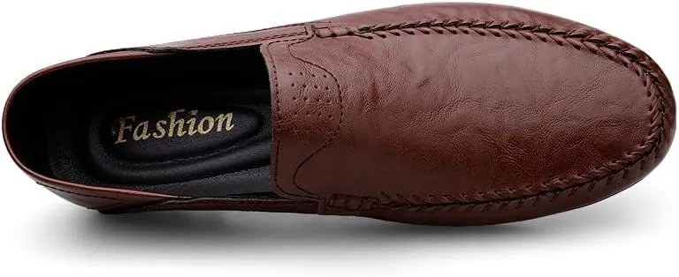 Men's Leather Slip-On Loafers, Casual Driving Moccasins, Flat Oxfords, Brown,Black