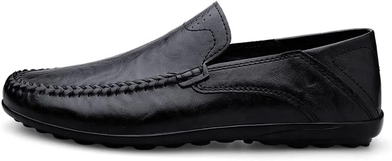 Men's Leather Slip-On Loafers, Casual Driving Moccasins, Flat Oxfords, Brown,Black