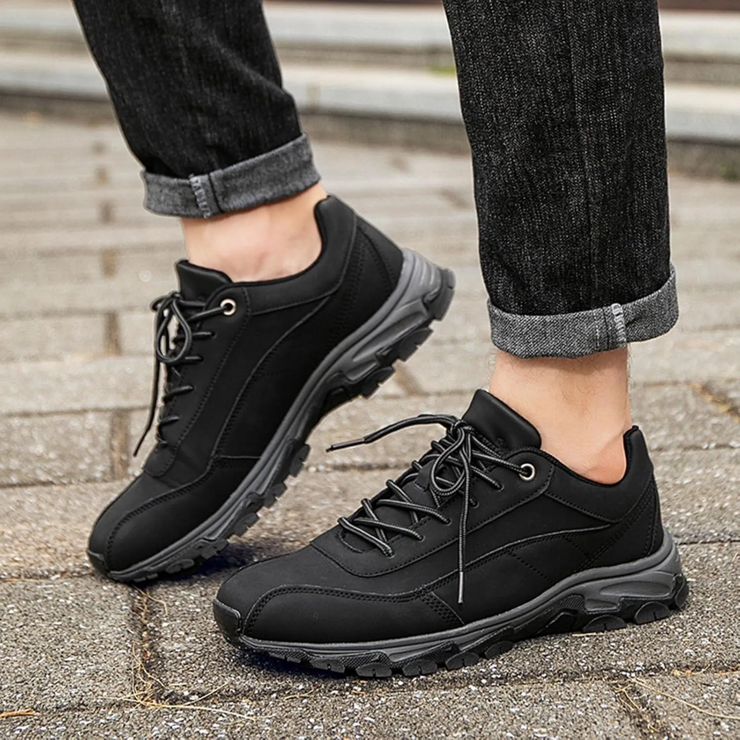 Mens Tennis Shoes Men's Fashion Leather Lace Up Outdoor Hiking Shoes Casual Sports Hiking