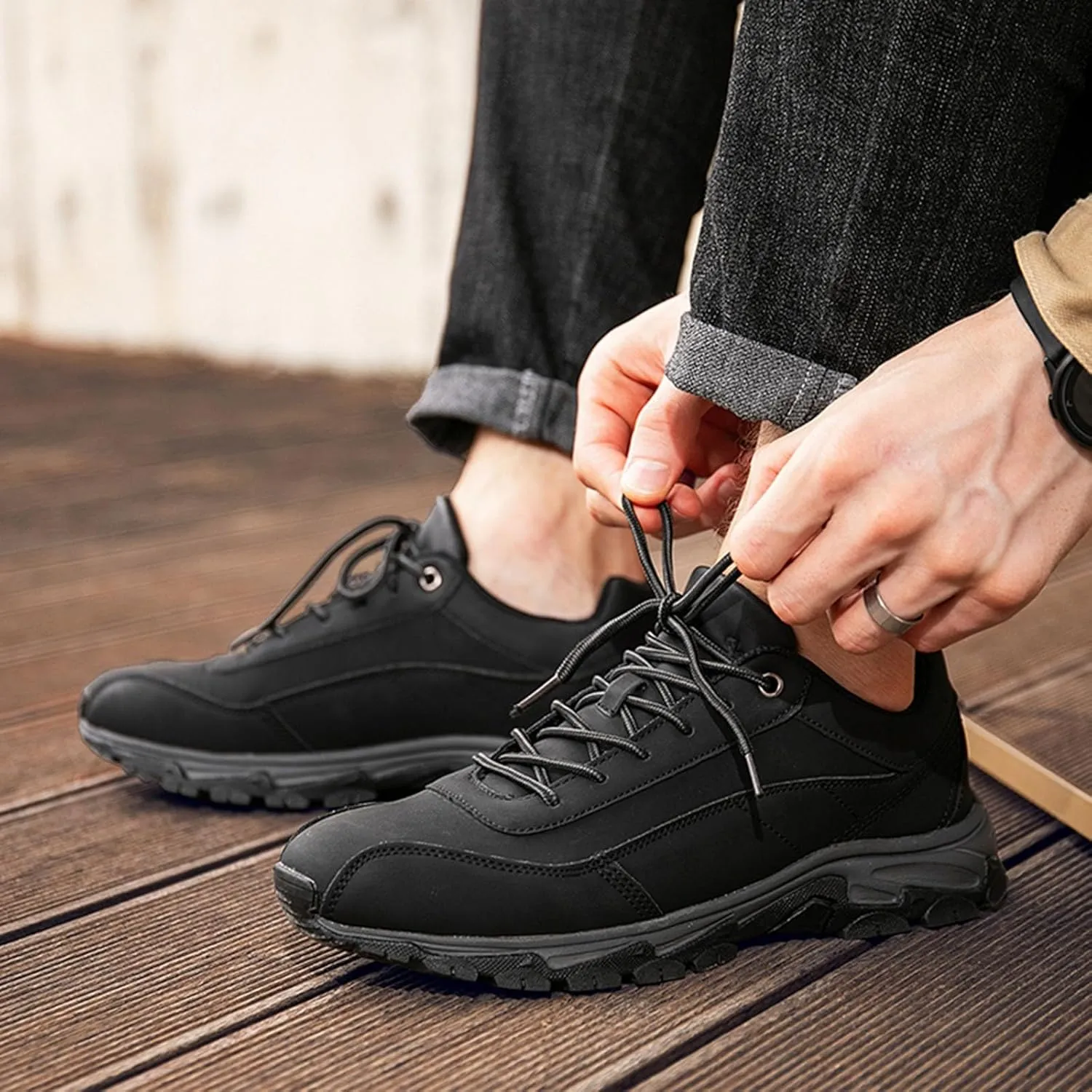 Mens Tennis Shoes Men's Fashion Leather Lace Up Outdoor Hiking Shoes Casual Sports Hiking