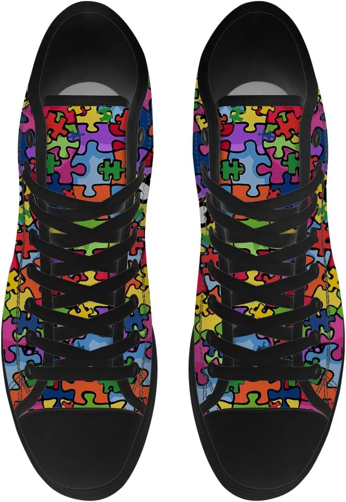 Men's Women's Autism Awareness High Top Sneakers Canvas Shoes Autism Puzzle Shoes Gifts for Men Women