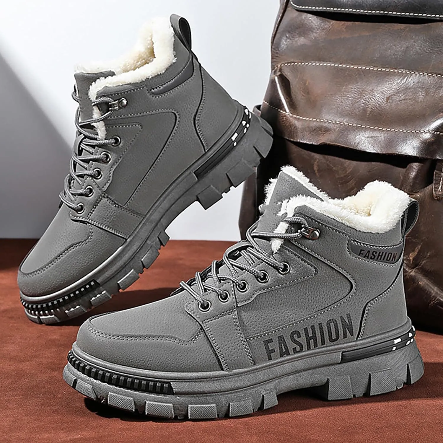 Mens Work Boots Wide Width Hiking Sneakers Warm Fur Lined Womens Safety Toe Shoes Food Service Platform Sneakers Indestructible Hike Grounded Footwear