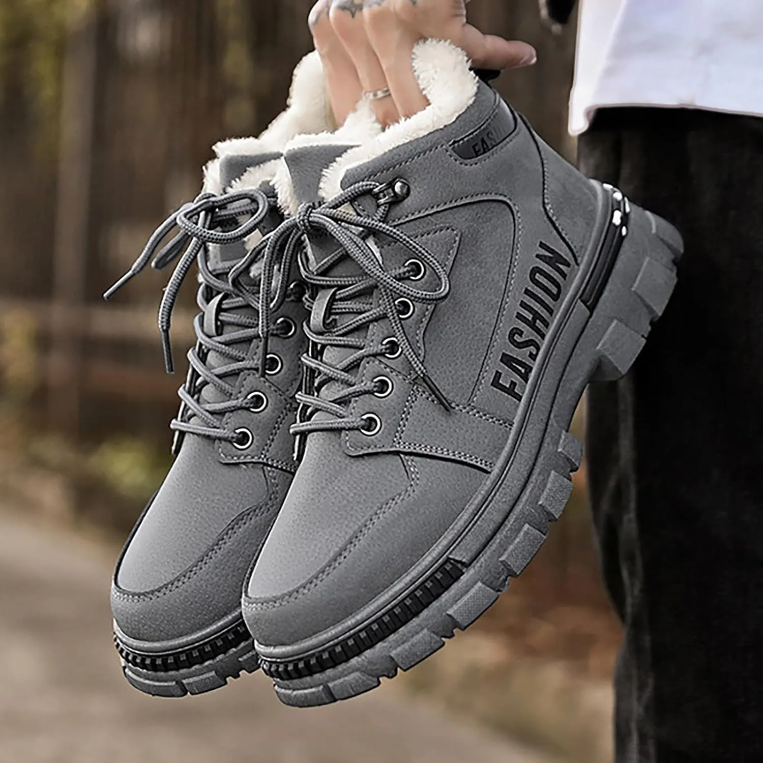 Mens Work Boots Wide Width Hiking Sneakers Warm Fur Lined Womens Safety Toe Shoes Food Service Platform Sneakers Indestructible Hike Grounded Footwear