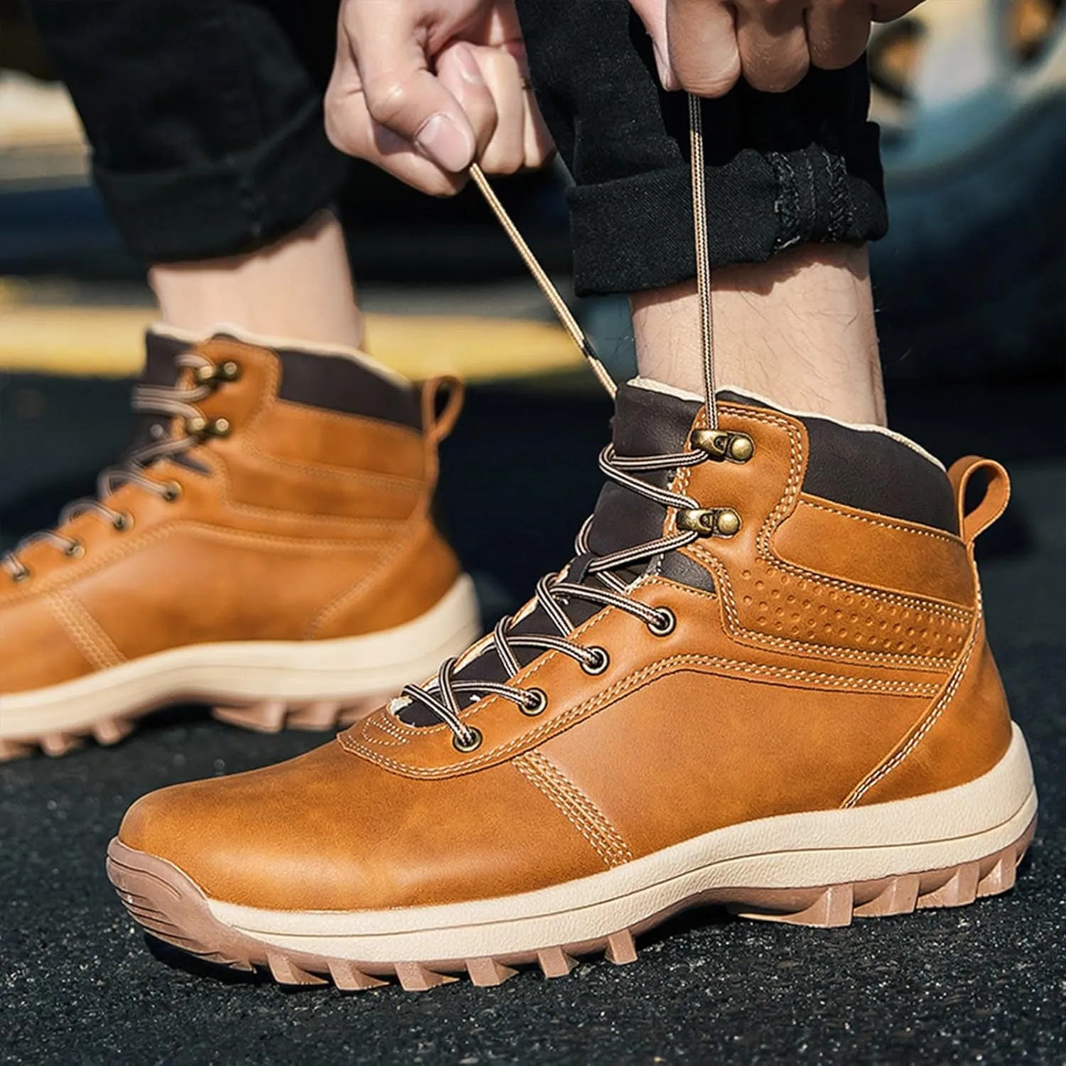 Men's Work Boots with Zipper Hiking Sneakers Warm Ankle Safety Toe Shoes for Women Insulated Waterproof Platform Shoes Work Hike Grounded Footwear
