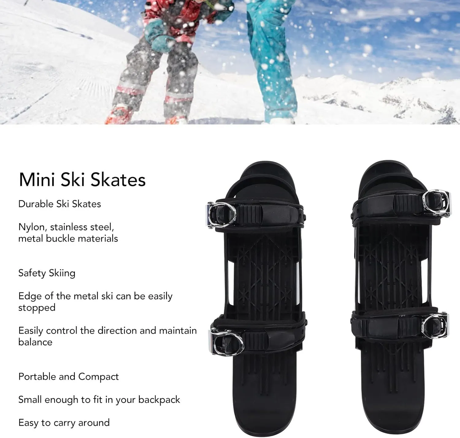 Mini Ski Skates, Portable Safe Adjustable Ski Shoes, for Winter Sports Children