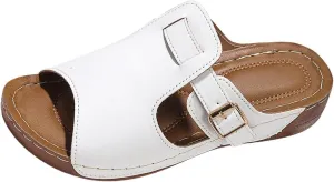 Mules for Women 2025 Comfortable Wide Width Wedge Sandals Summer Buckle Adjustable Strap Sandals Orthopedic Leather Peep Toe Shoes Hollow Out Platform Slip On Vacation Sandal