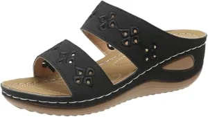 Mules for Women Retro Flower Hollow Platform Slippers Slip On Arch Support Sandals Fish Mouth Open Toe Sandals Summer Comfortable Orthopedic Shoes