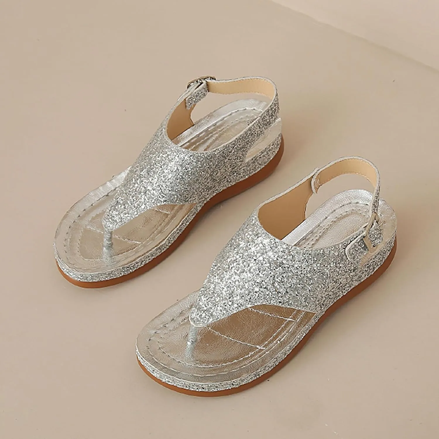 Open Toe Platform Fish Mouth Silver Ankle Strap Summer Dress Shoes Womens Arch Support Orthotic Thong Sandals