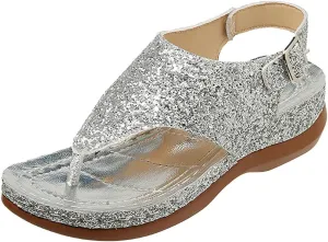 Open Toe Platform Fish Mouth Silver Ankle Strap Summer Dress Shoes Womens Arch Support Orthotic Thong Sandals