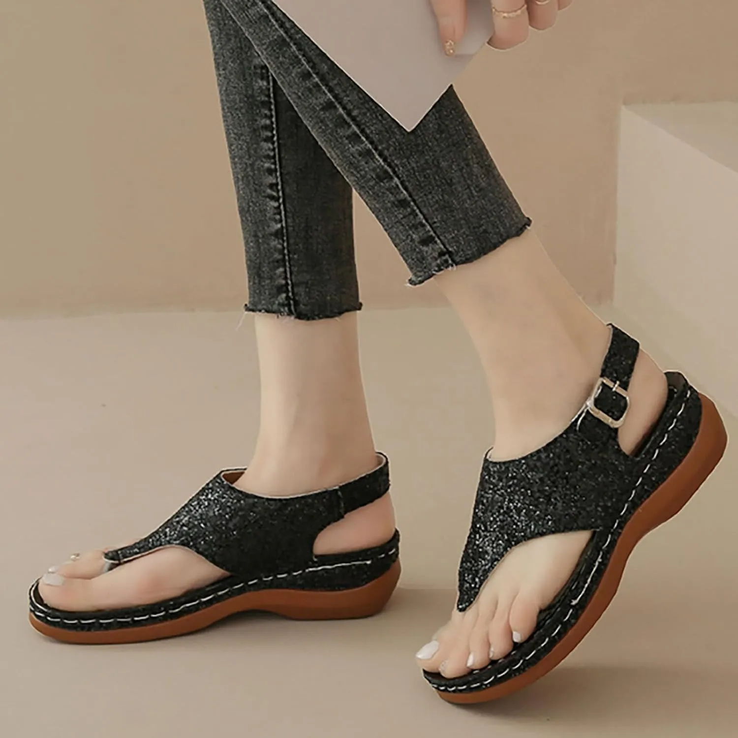Open Toe Platform Fish Mouth Silver Ankle Strap Summer Dress Shoes Womens Arch Support Orthotic Thong Sandals