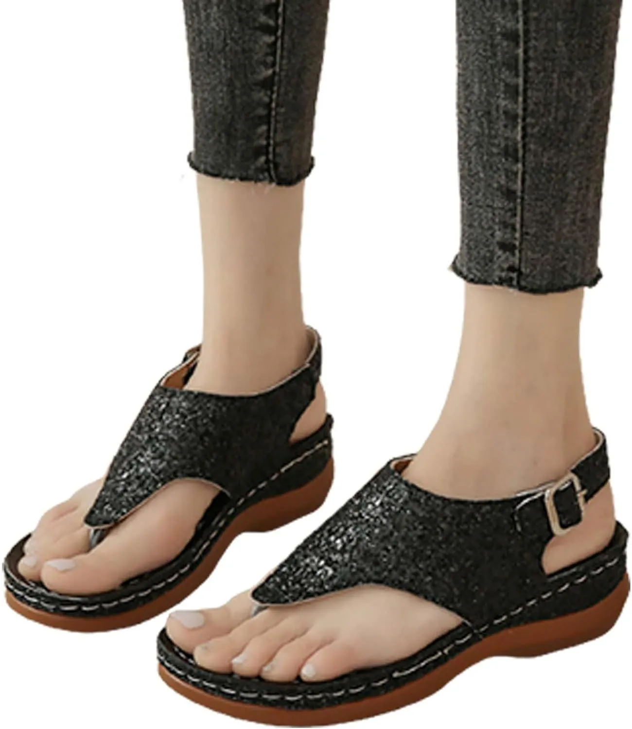 Open Toe Platform Fish Mouth Silver Ankle Strap Summer Dress Shoes Womens Arch Support Orthotic Thong Sandals