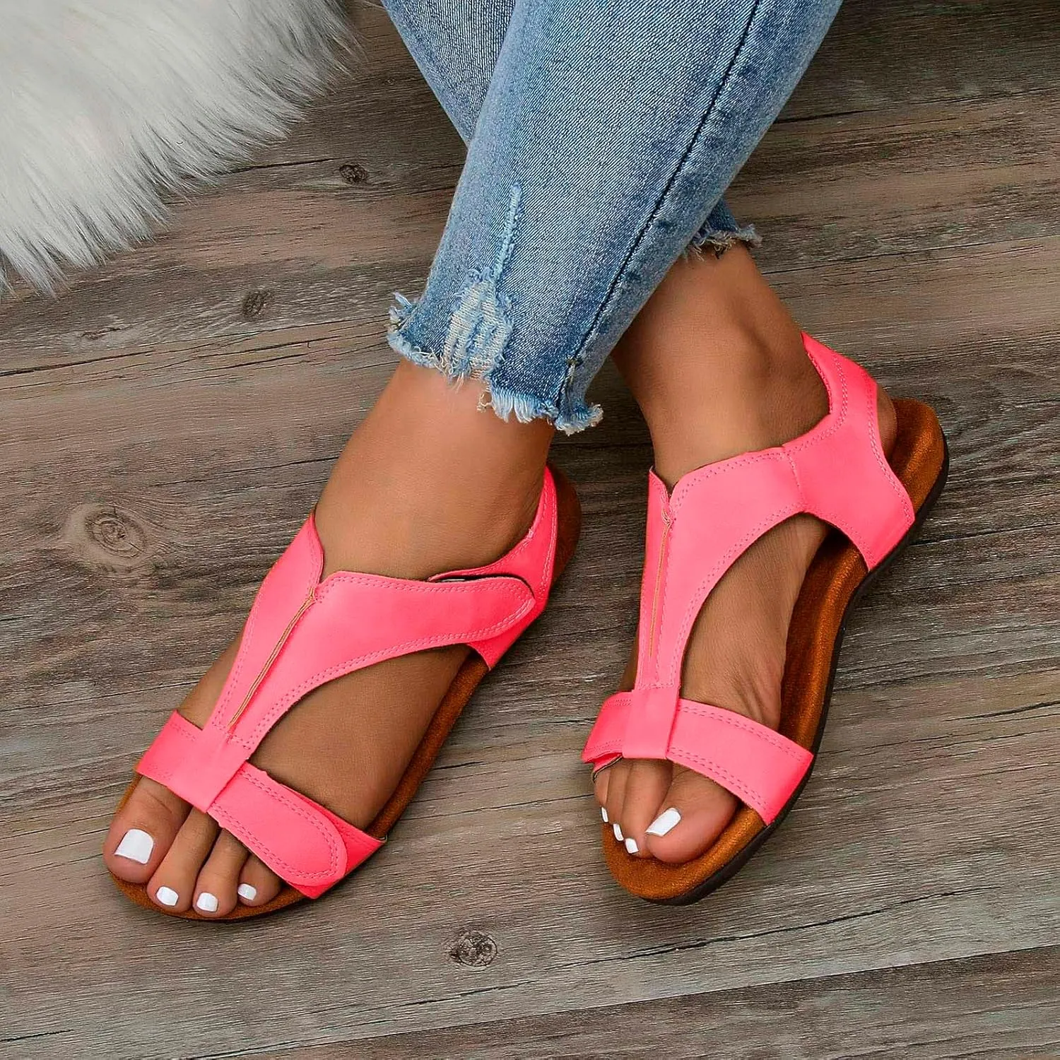 Open Toe Sandals for Women Arch Support Adjustable Straps Sandal Summer Beach Vacation Comfortable Walking Sandals