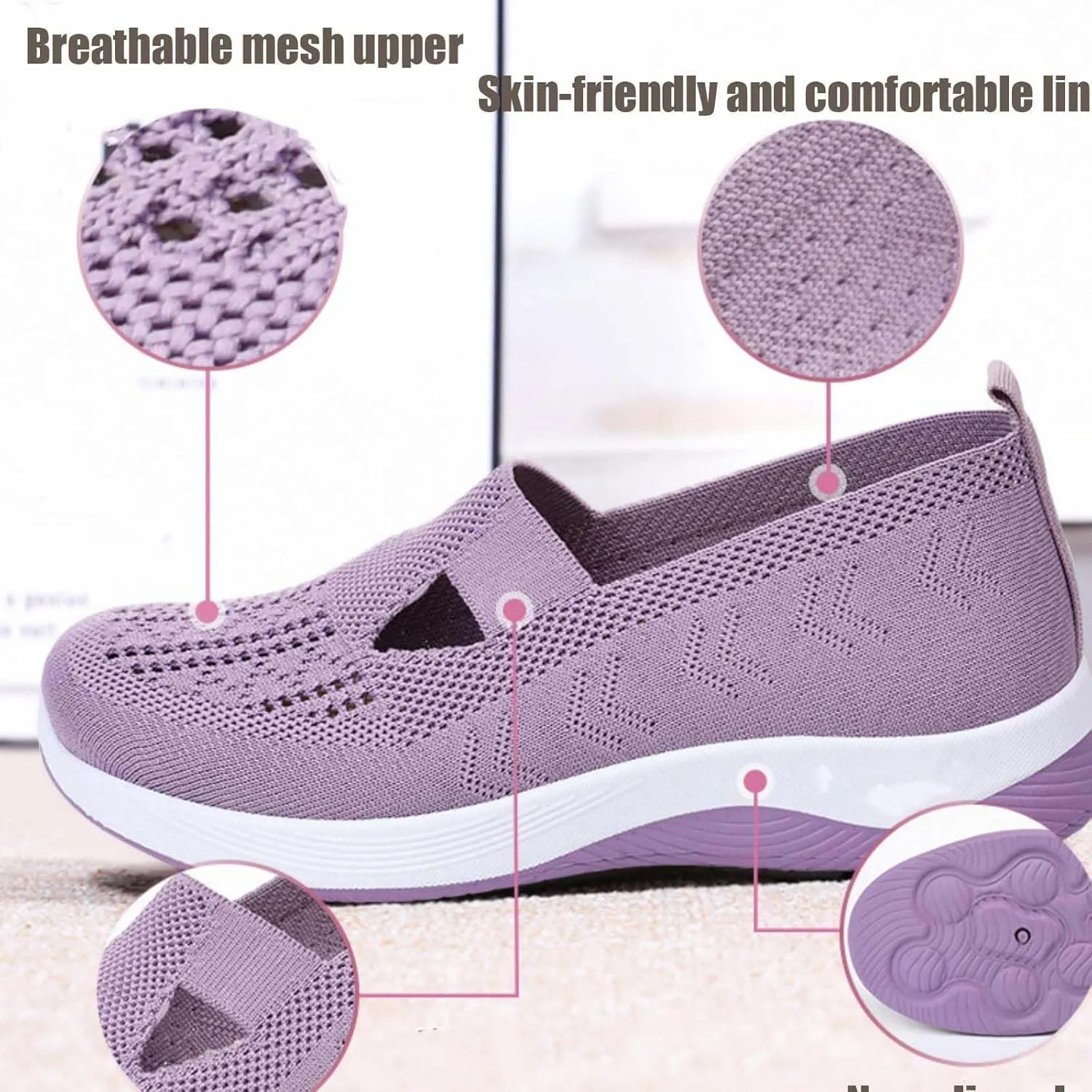 Orthopedic All-Day Comfort Sneakers, Slip-On Soft Comfortable Womens Sneakers, Slip-On Lightweight Flat Soft Shoes