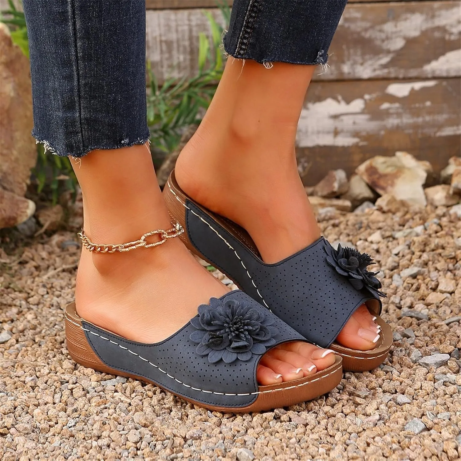 Orthopedic Platform Sandals For Women Floral Open Toe Slingback Wedge Sandal Summer Slip On Casual Shoes