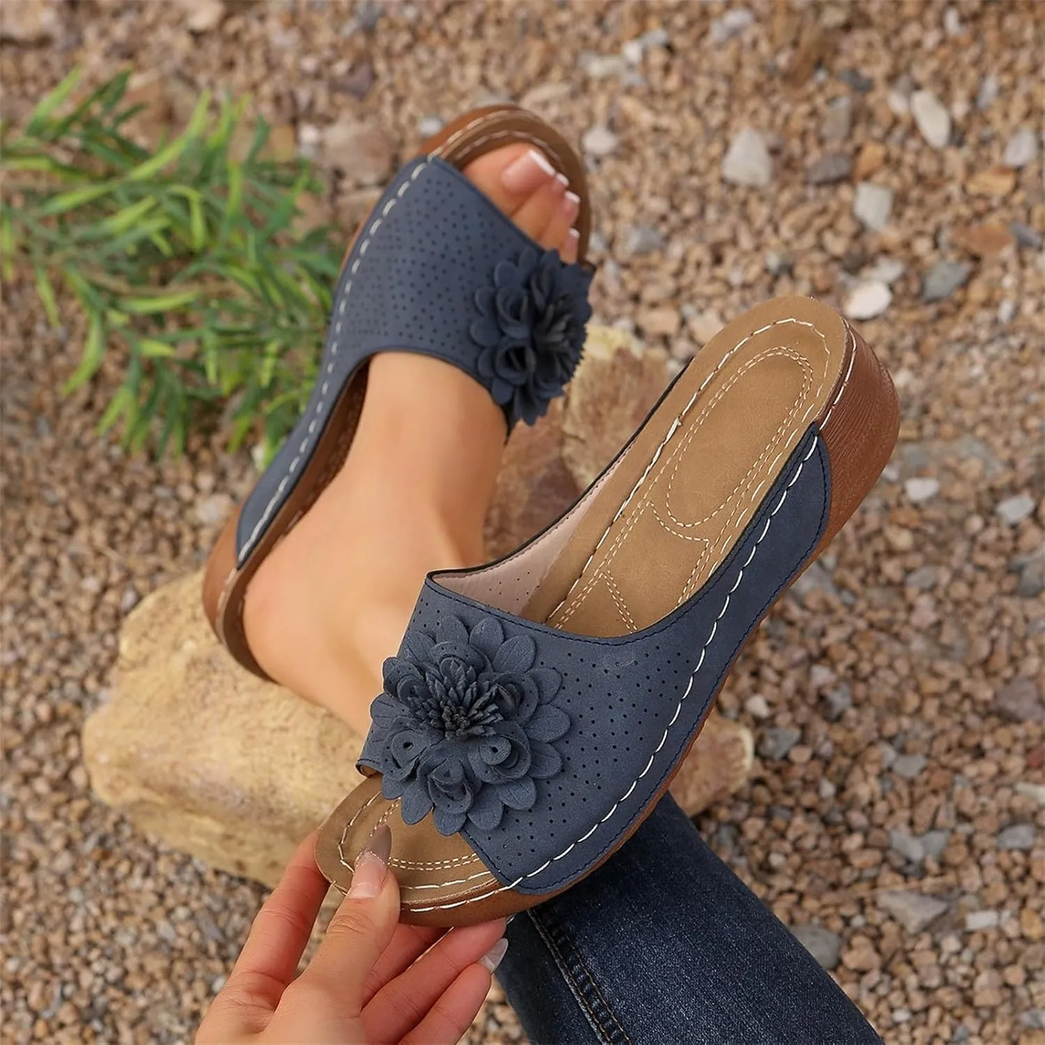 Orthopedic Platform Sandals For Women Floral Open Toe Slingback Wedge Sandal Summer Slip On Casual Shoes