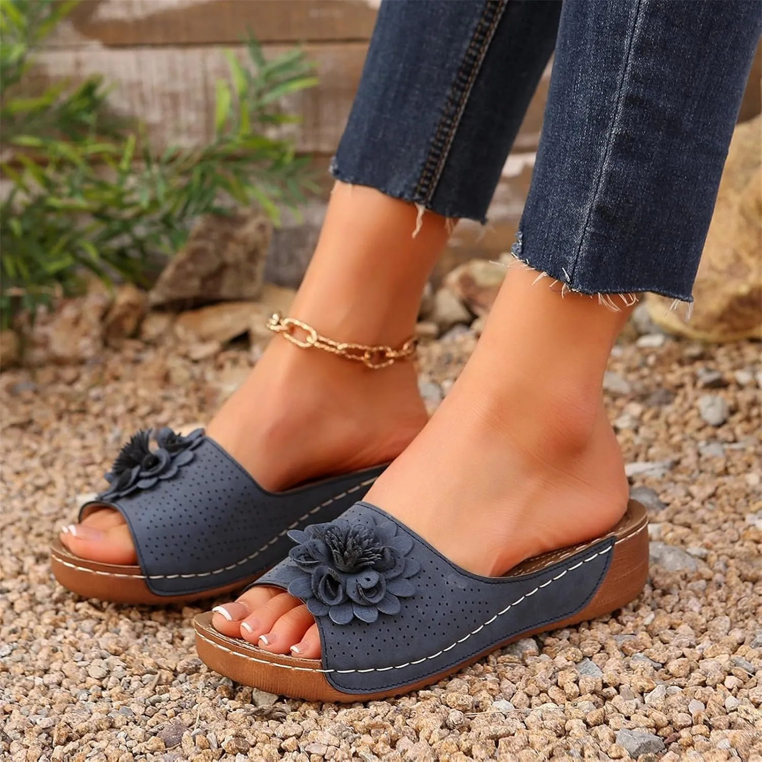 Orthopedic Platform Sandals For Women Floral Open Toe Slingback Wedge Sandal Summer Slip On Casual Shoes