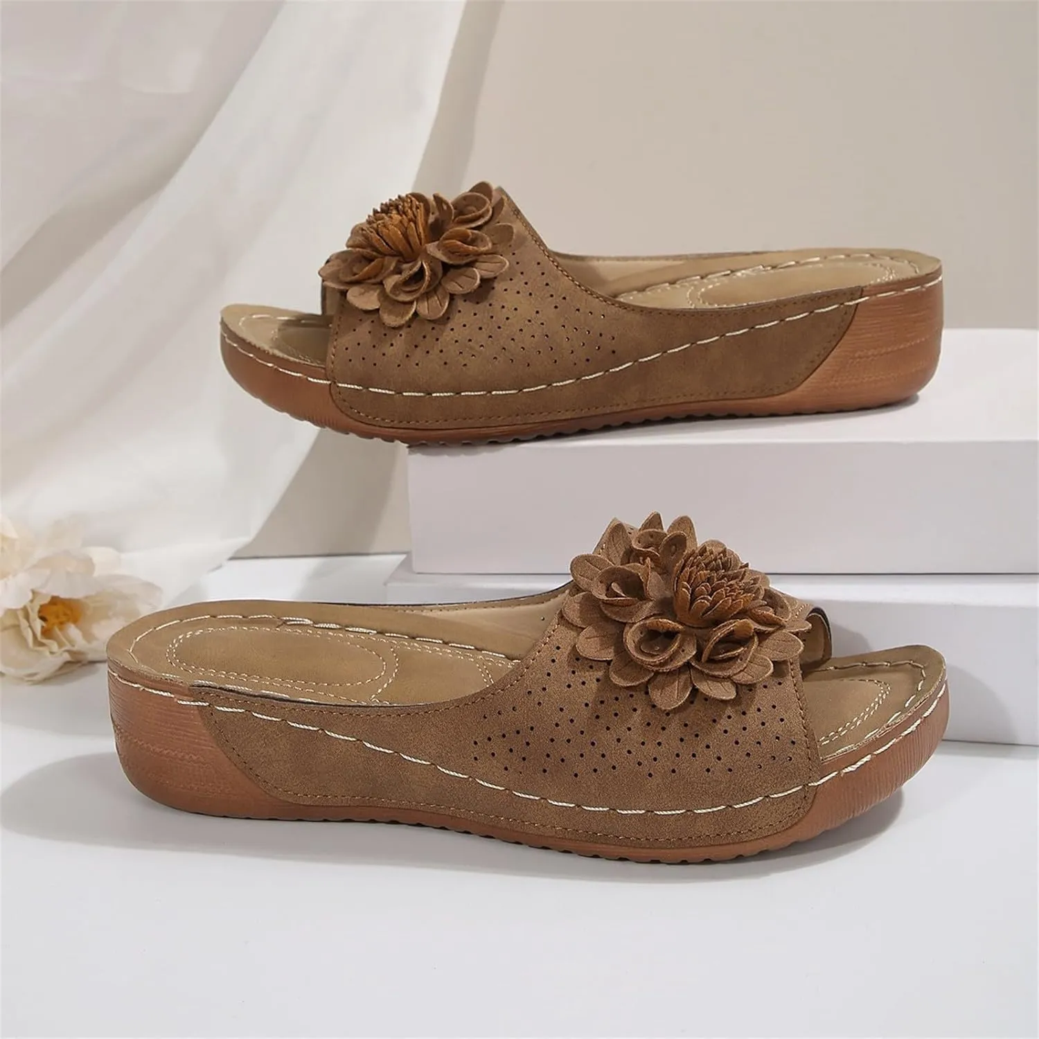 Orthopedic Platform Sandals For Women Floral Open Toe Slingback Wedge Sandal Summer Slip On Casual Shoes