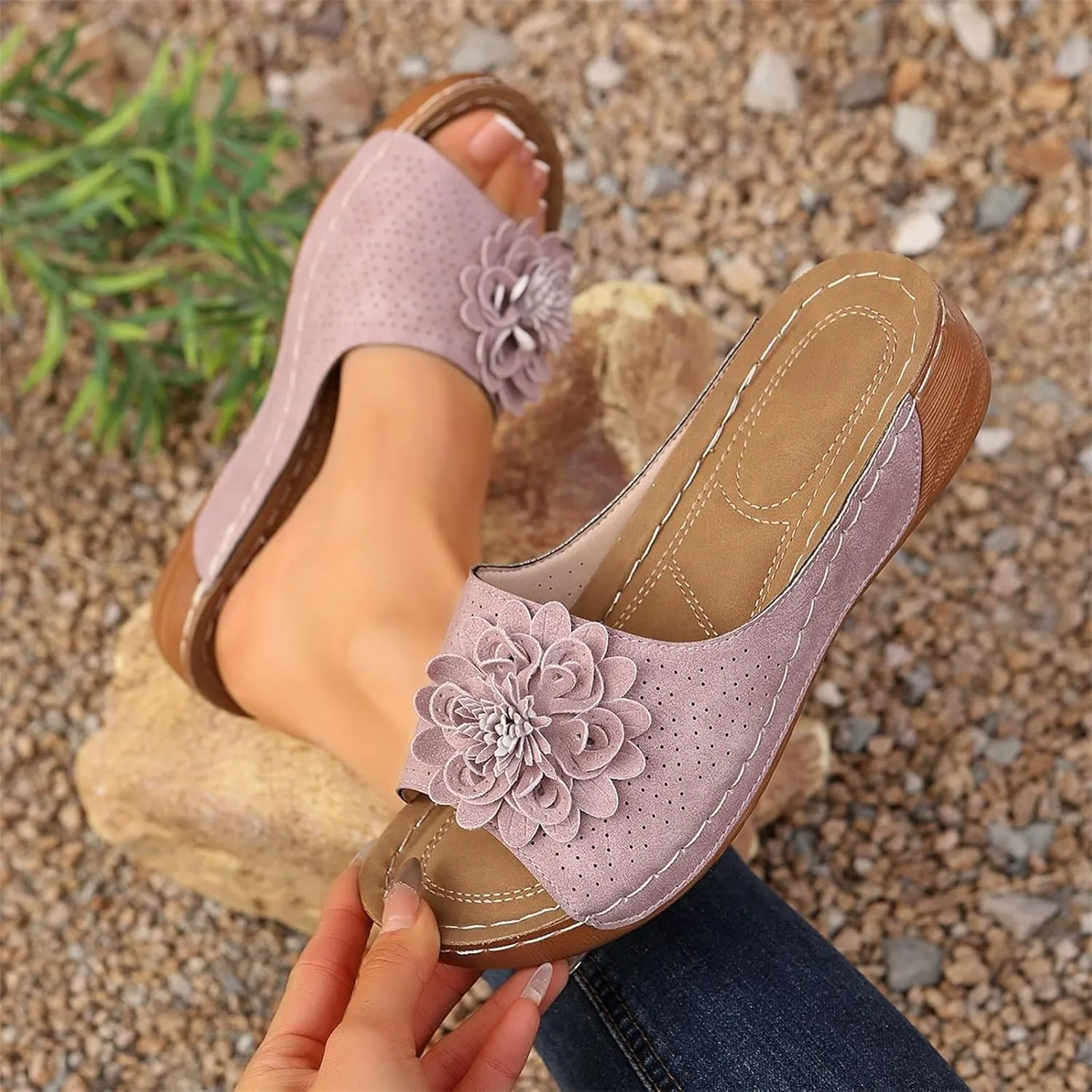 Orthopedic Platform Sandals For Women Floral Open Toe Slingback Wedge Sandal Summer Slip On Casual Shoes