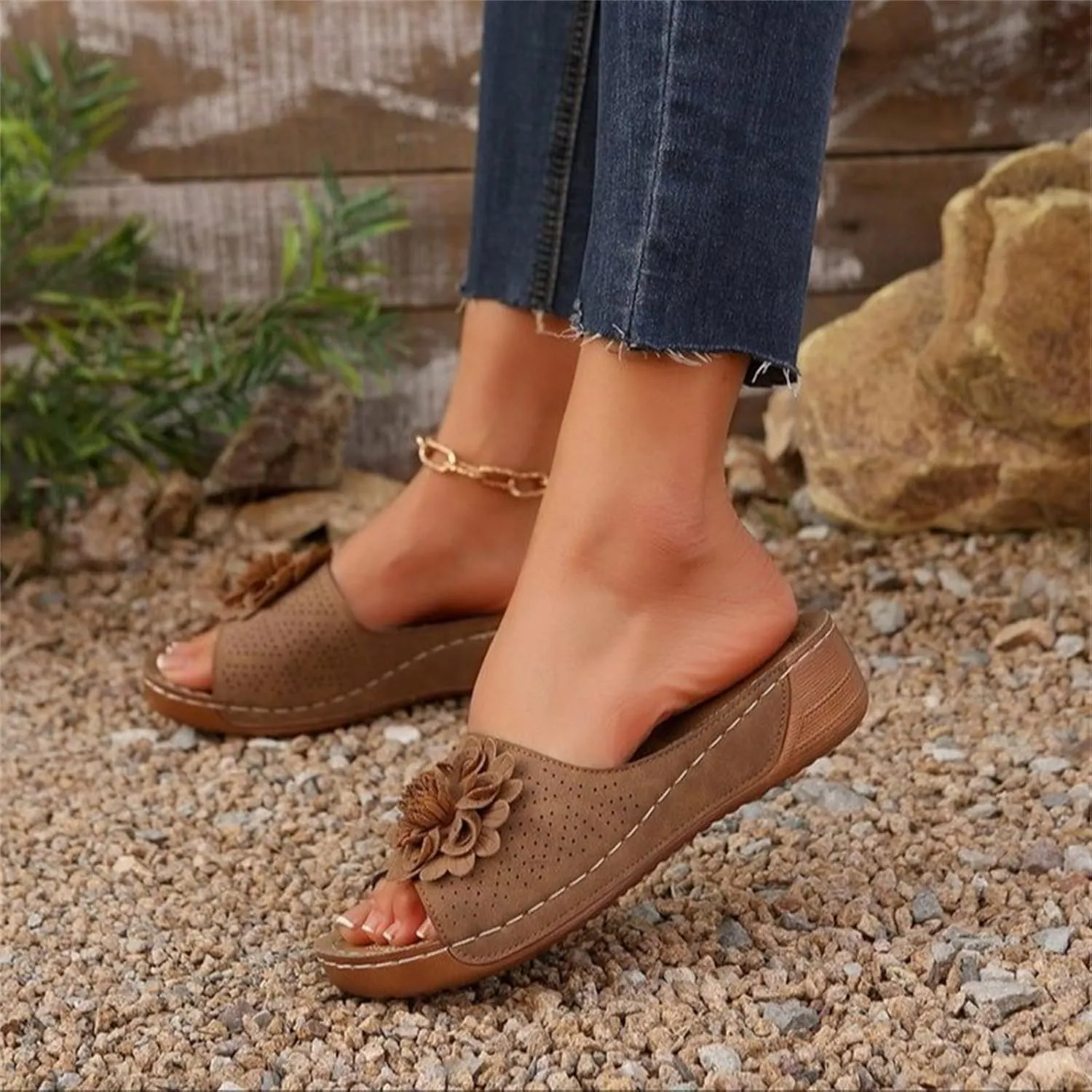 Orthopedic Platform Sandals For Women Floral Open Toe Slingback Wedge Sandal Summer Slip On Casual Shoes
