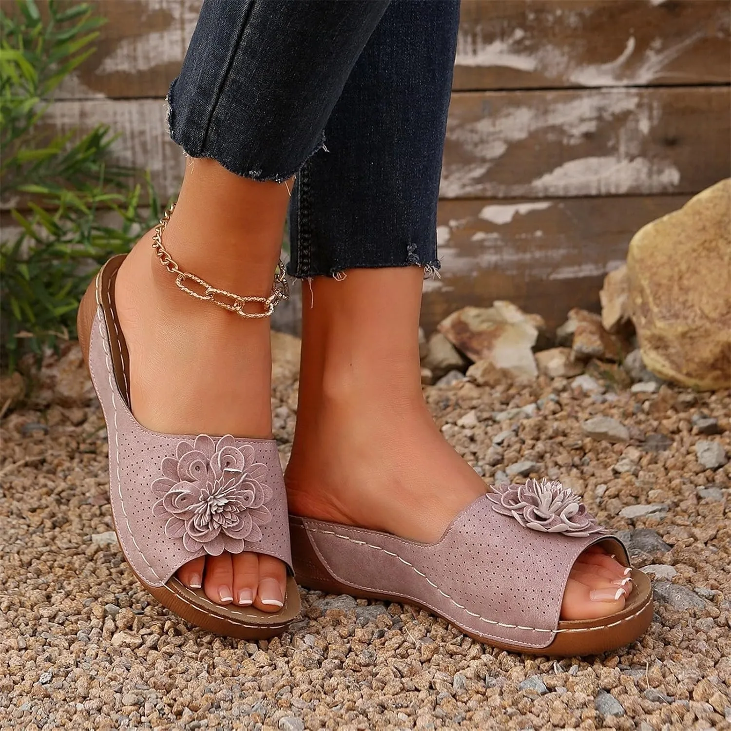 Orthopedic Platform Sandals For Women Floral Open Toe Slingback Wedge Sandal Summer Slip On Casual Shoes