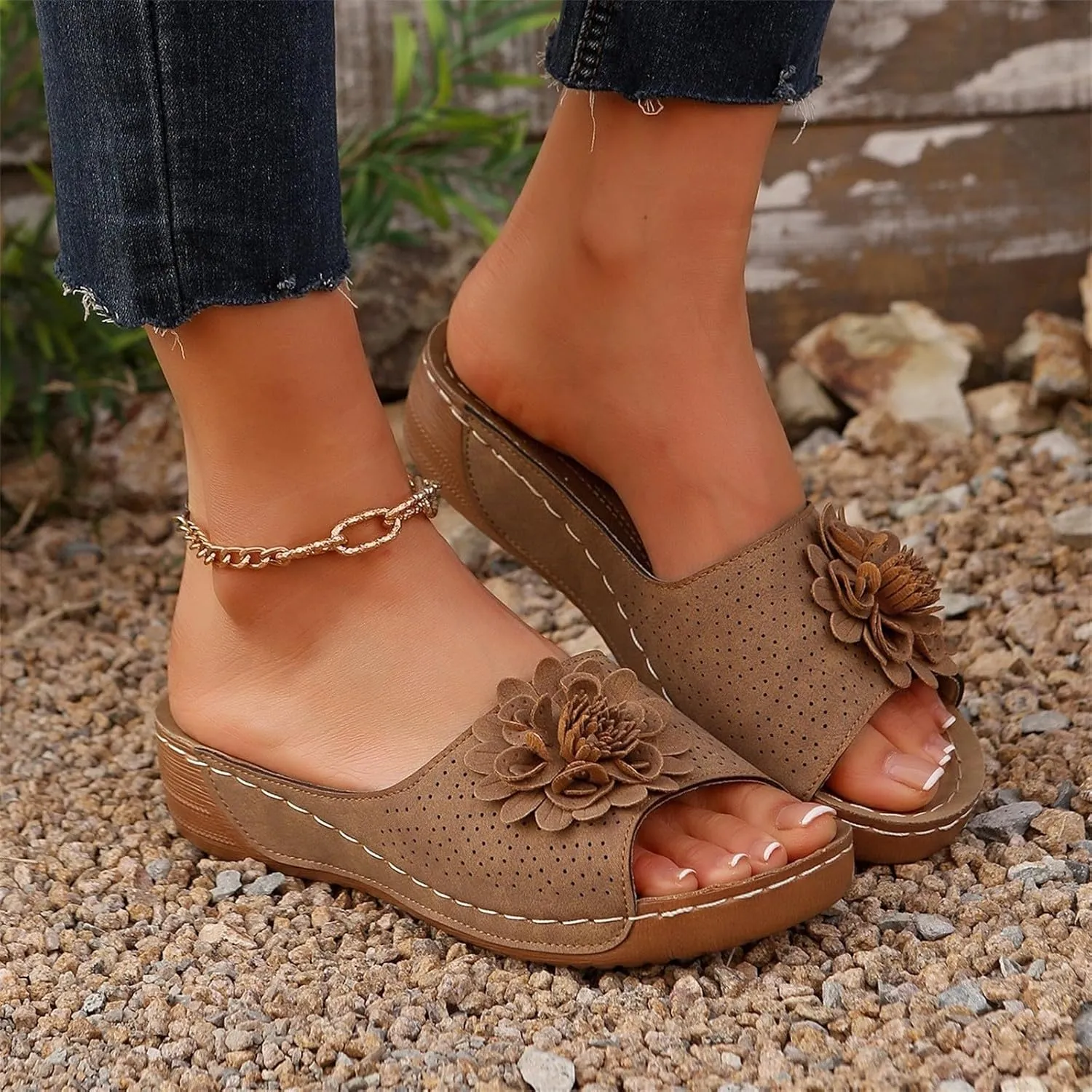 Orthopedic Platform Sandals For Women Floral Open Toe Slingback Wedge Sandal Summer Slip On Casual Shoes