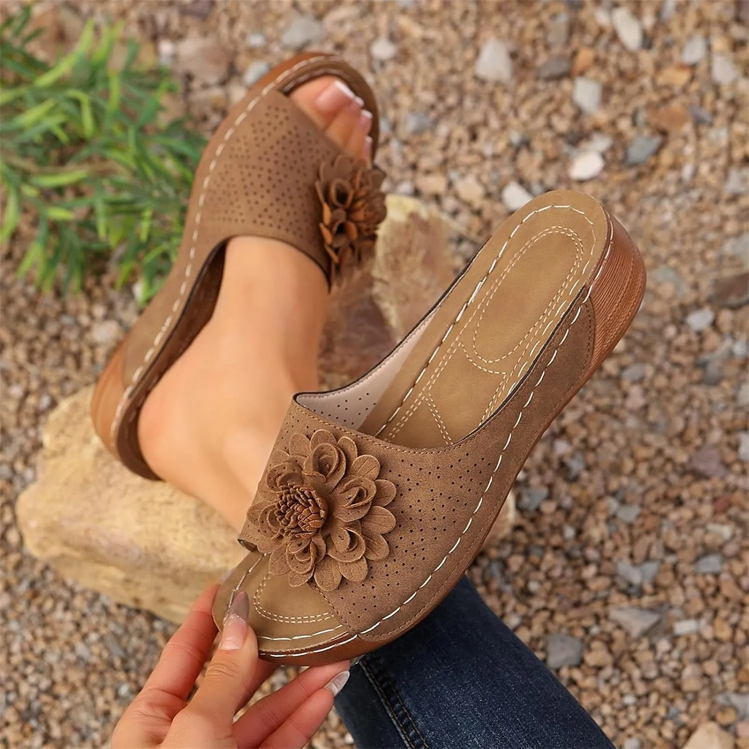 Orthopedic Platform Sandals For Women Floral Open Toe Slingback Wedge Sandal Summer Slip On Casual Shoes