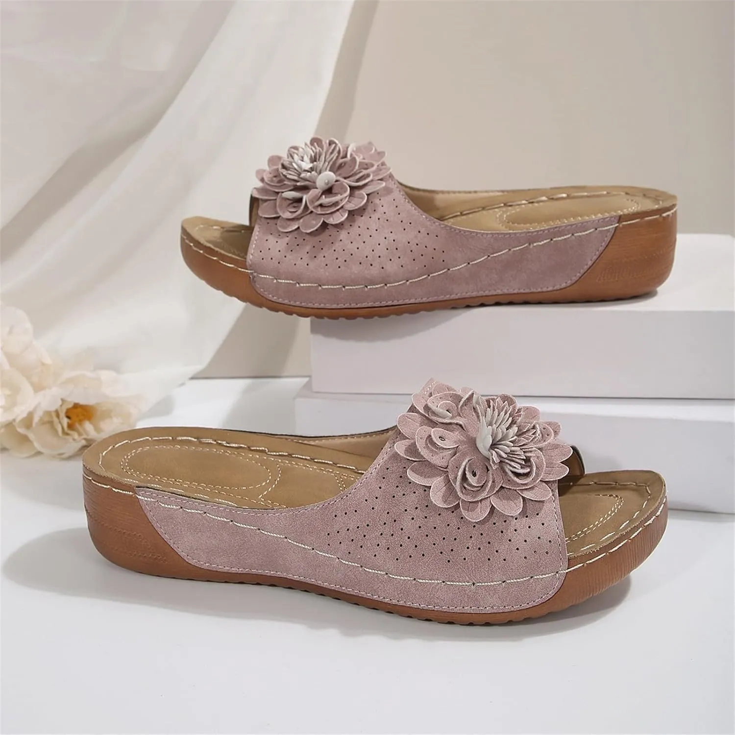 Orthopedic Platform Sandals For Women Floral Open Toe Slingback Wedge Sandal Summer Slip On Casual Shoes