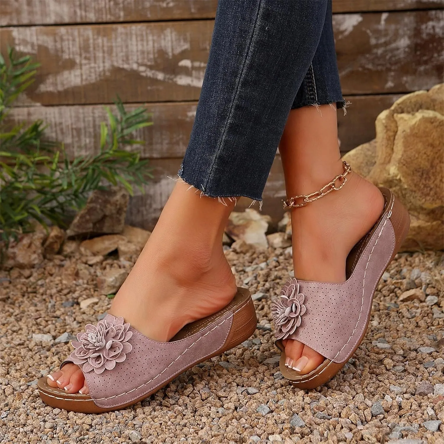 Orthopedic Platform Sandals For Women Floral Open Toe Slingback Wedge Sandal Summer Slip On Casual Shoes