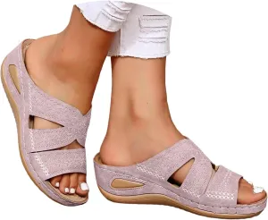 Orthopedic Sandals For Women 2025,Women's Arch Support Wedge Sandals Casual Platform Slip-On Open Toe Summer Womens Comfortable Dressy Beach Slippers Women Wide Width Walking Shoes for Daily Wear