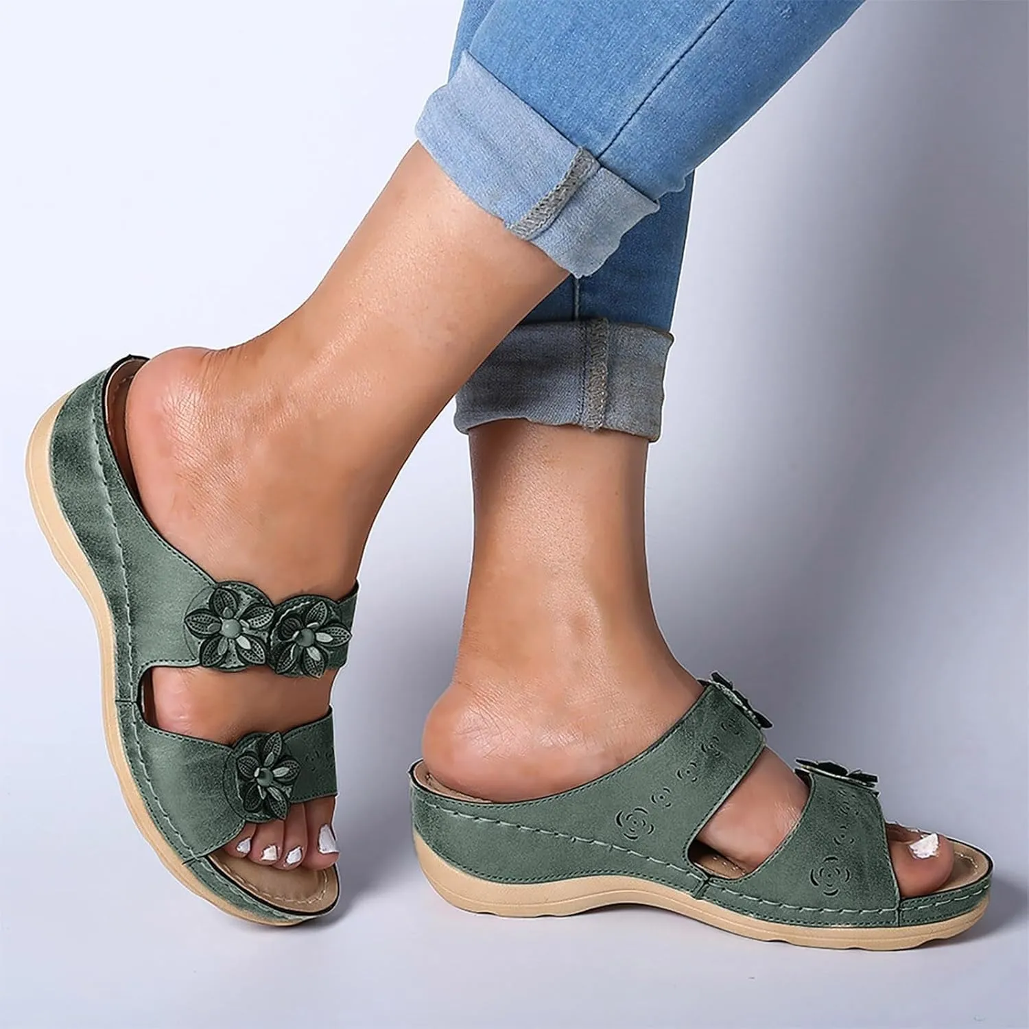 Orthopedic Sandals for Women Comfortable Open Toe Slip On Wedge Slippers Casual Soft Cushion Yoga Mat Shoes Lightweight Non-Slip Summer Beach Slippers