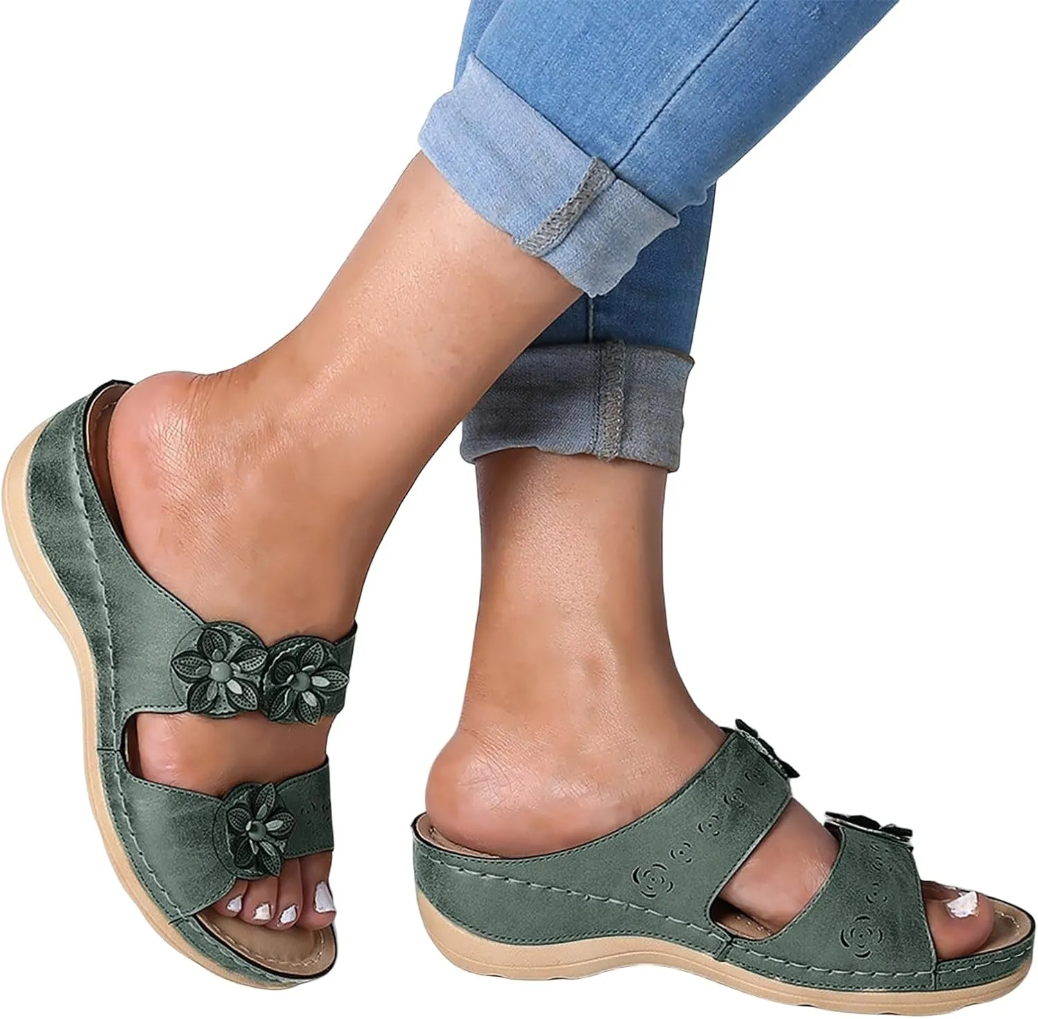 Orthopedic Sandals for Women Comfortable Open Toe Slip On Wedge Slippers Casual Soft Cushion Yoga Mat Shoes Lightweight Non-Slip Summer Beach Slippers