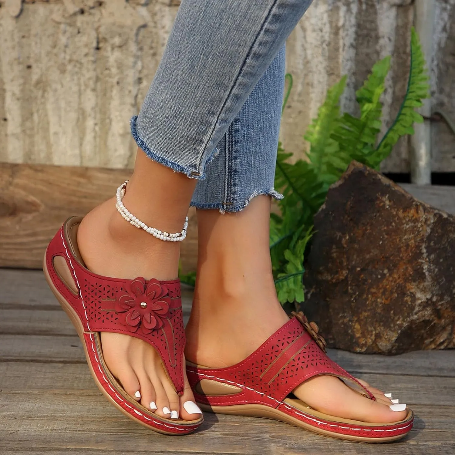 Orthopedic Sandals for Women, Orthotic Thong Slippers, Comfortable Flip Flops with Arch Support, Dressy Summer Flats Slip On Beach Sandals Thick Soled Slippers Breathable Walking Shoes 2025 Fashion