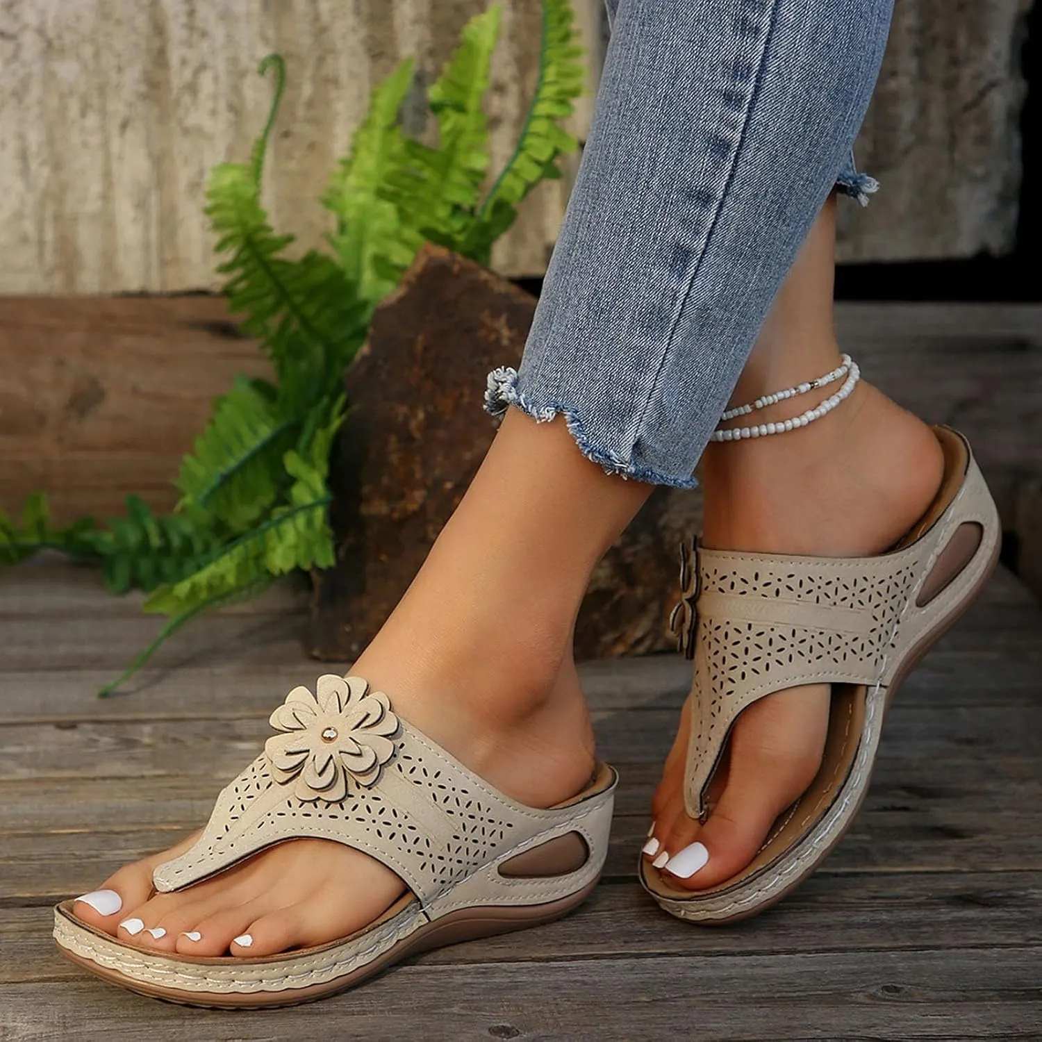 Orthopedic Sandals for Women, Orthotic Thong Slippers, Comfortable Flip Flops with Arch Support, Dressy Summer Flats Slip On Beach Sandals Thick Soled Slippers Breathable Walking Shoes 2025 Fashion