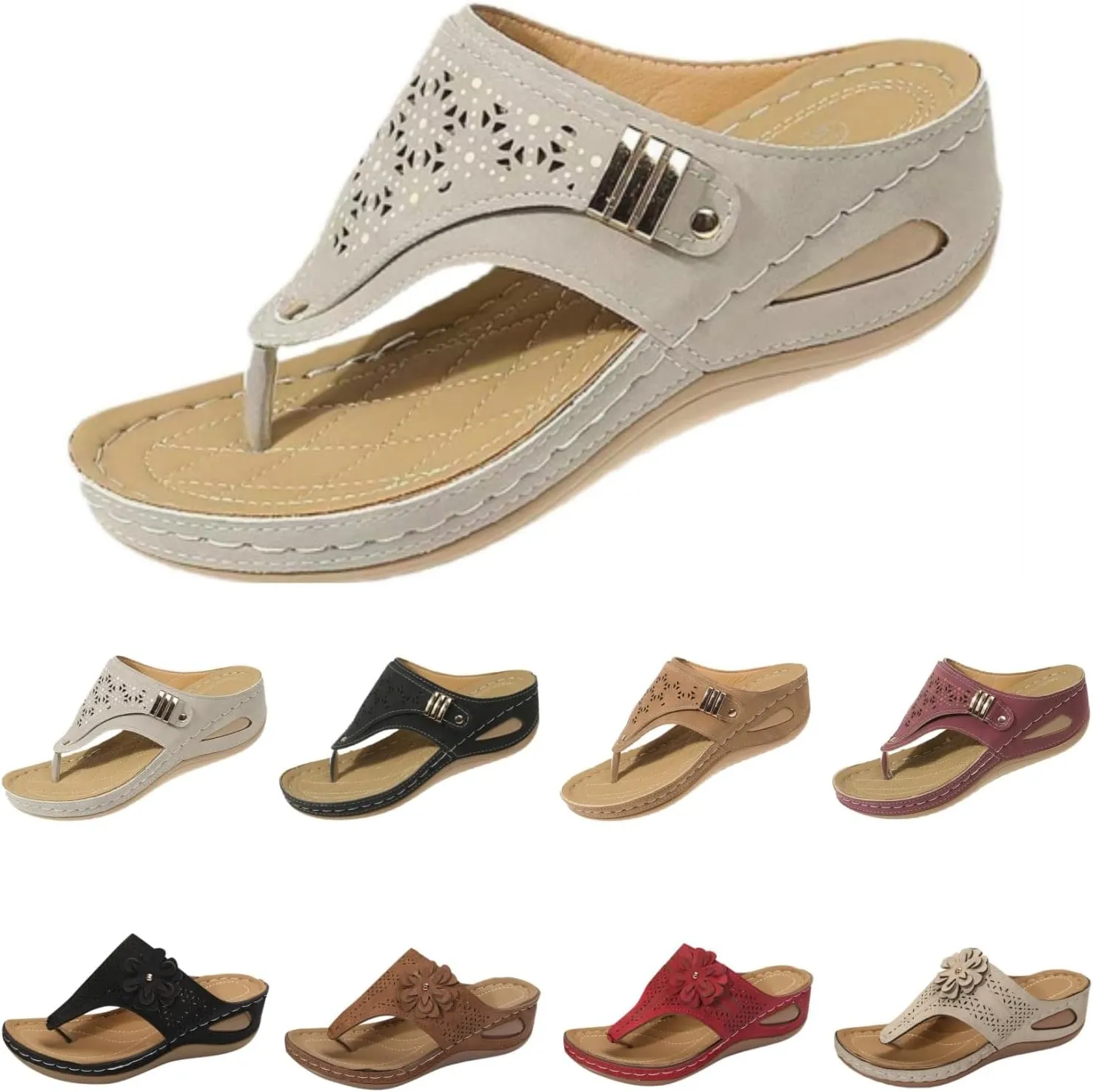 Orthopedic Sandals for Women, Orthotic Thong Slippers, Comfortable Flip Flops with Arch Support, Dressy Summer Flats Slip On Beach Sandals Thick Soled Slippers Breathable Walking Shoes 2025 Fashion