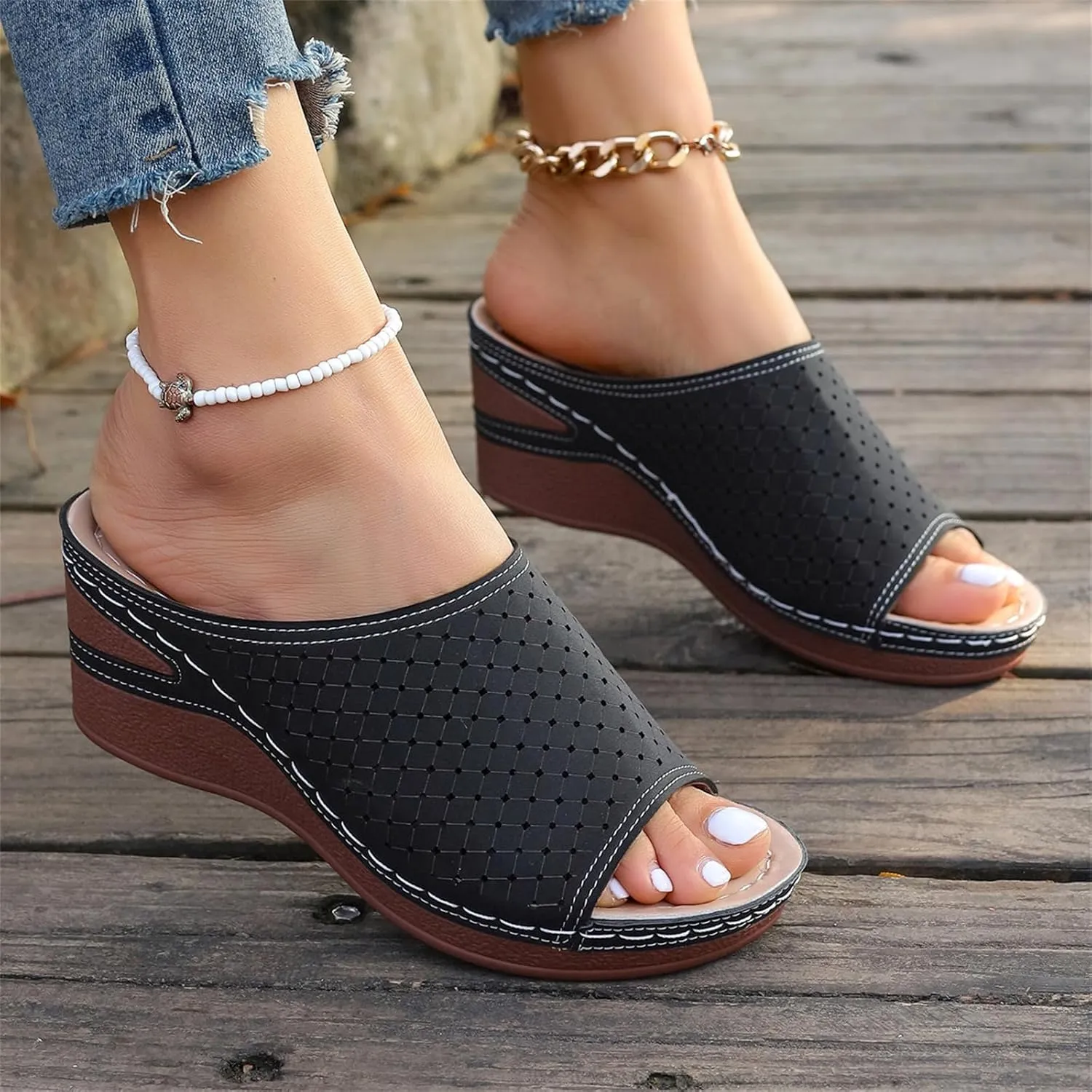 Orthopedic Slippers for Women Platform Wedge Sandals Summer Hollow Out Sandals Fish Mouth Open Toe Breathable Slippers Comfortable Slip on Walking Shoes