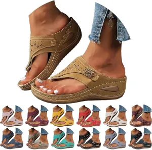 Orthopedic Wedge Sandals for Women Dressy Summer 2025,Arch Support Flip Flops Comfortable Elegant Casual Beach Slippers Women's Orthotic Sandals Slip-on Flats Outdoor Slides Boho Walking Shoes