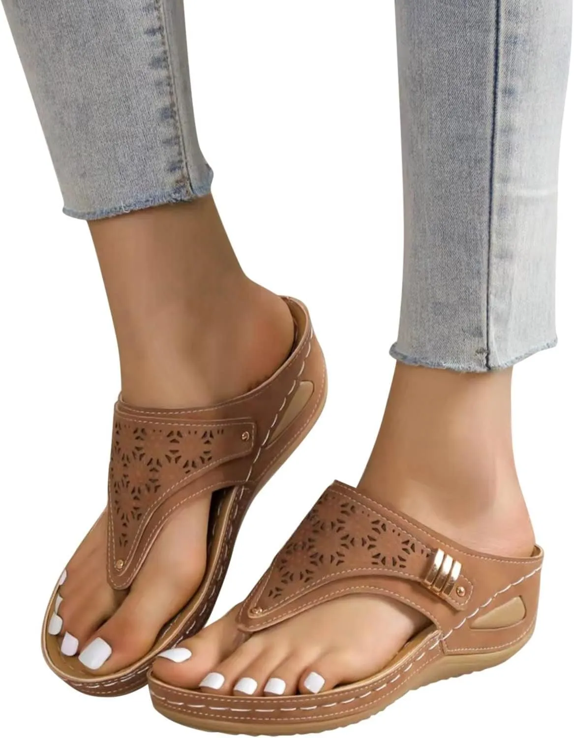 Orthopedic Wedge Sandals for Women Dressy Summer 2025,Arch Support Flip Flops Comfortable Elegant Casual Beach Slippers Women's Orthotic Sandals Slip-on Flats Outdoor Slides Boho Walking Shoes